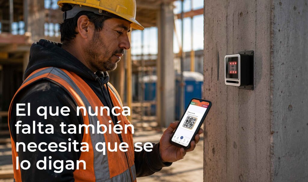 obrero marcando la entrada en obra